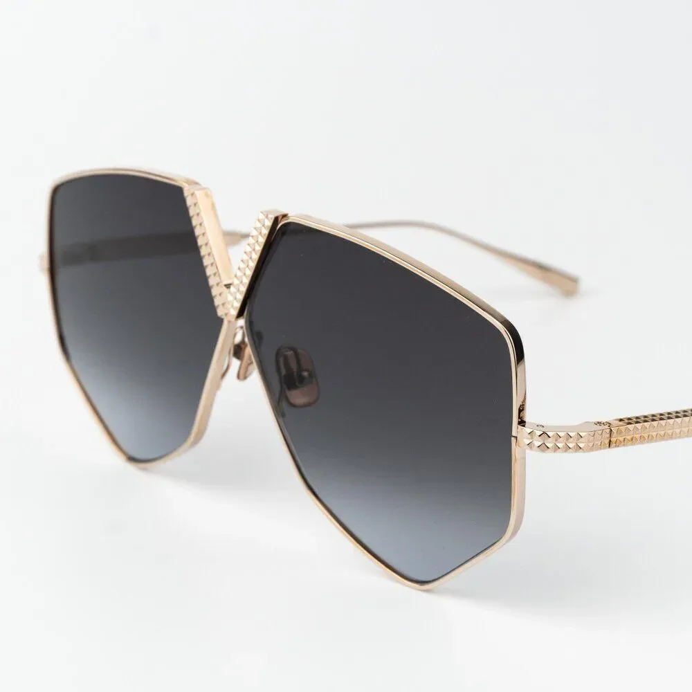 Valentino Men Sunglasses Titanium Gold Grey Oversized Aviator V - HEXAGON